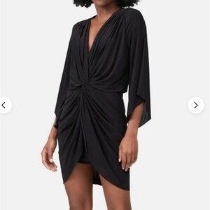 Misa Los Angeles Teget Draped Twist Front Long Sleeve Layered Black Mini Dress